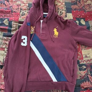 Polo by Ralph Lauren Maroon Hoodie with Navy and White Stripe
